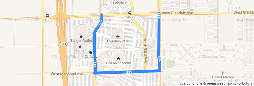 Mapa del recorrido bus 70 WB stadium loop de la línea  en Maricopa County.