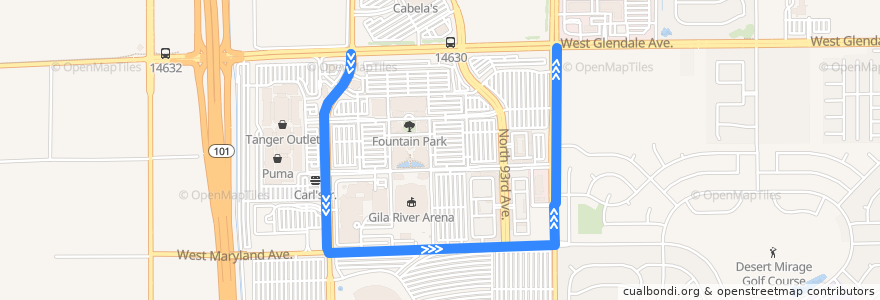 Mapa del recorrido bus 70 EB stadium loop de la línea  en Maricopa County.