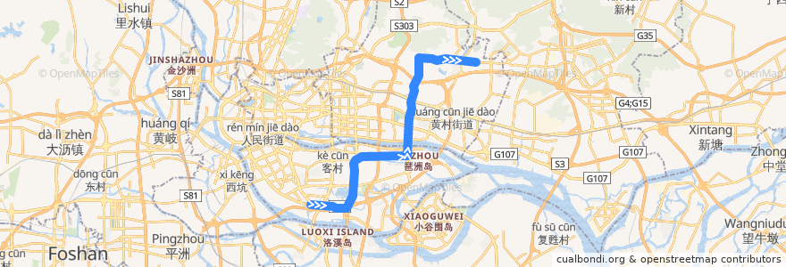 Mapa del recorrido 582班车(起云路总站-海珠客运站总站) de la línea  en غوانزو.