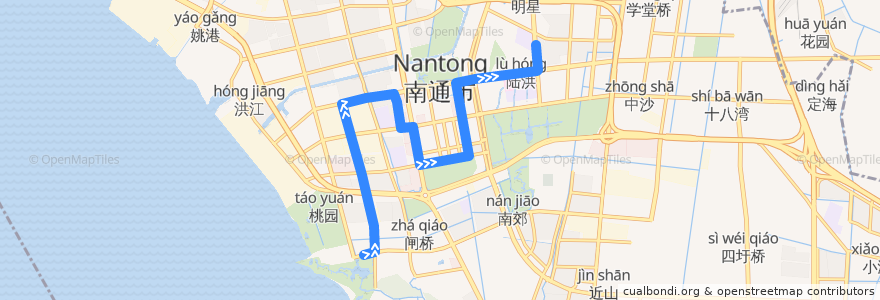 Mapa del recorrido 34路: 园博园回车场 => 民心花园 de la línea  en 崇川区.