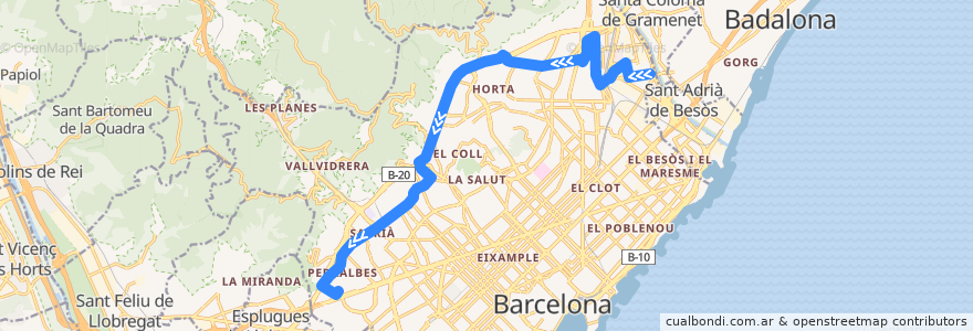 Mapa del recorrido H4 Bon Pastor => Zona Universitària de la línea  en Barcelona.