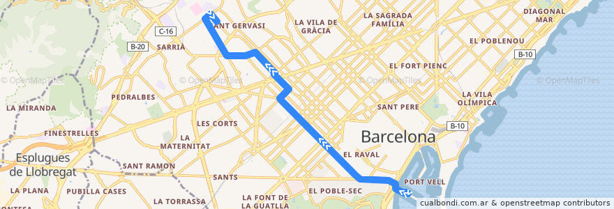 Mapa del recorrido V11: Estació Marìtima (WTC) => Bonanova de la línea  en Barcelona.