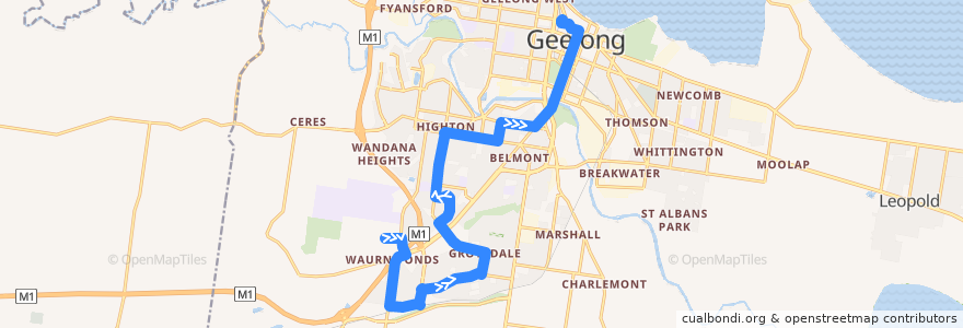 Mapa del recorrido Bus 42: Deakin University => South Valley Road => Geelong Station de la línea  en City of Greater Geelong.