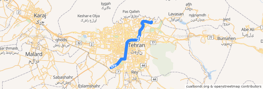 Mapa del recorrido خط ٣ de la línea  en شهر تهران.