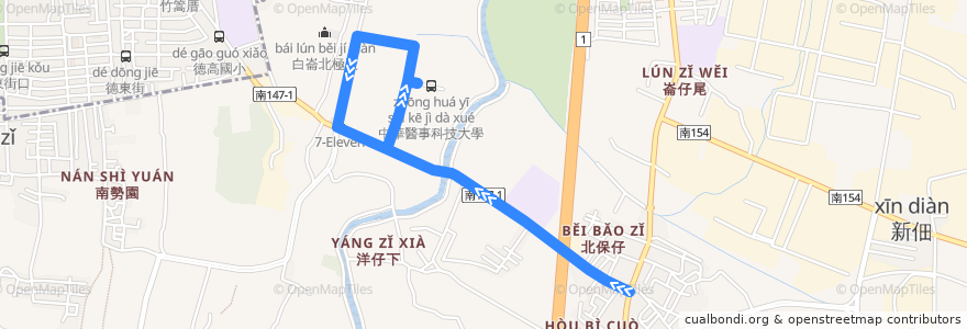 Mapa del recorrido 紅2(繞駛中華醫事科技大學_往程) de la línea  en 仁德區.