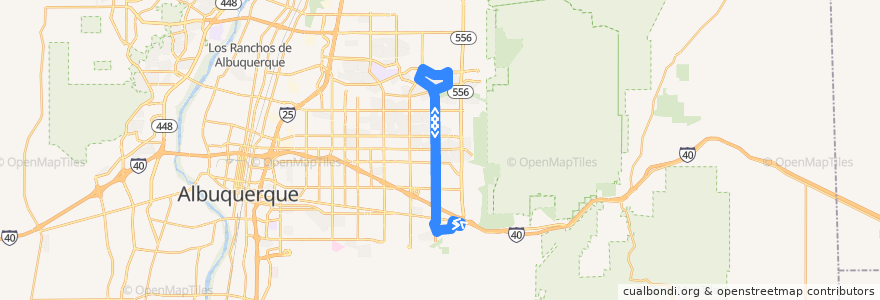 Mapa del recorrido ABQ RIDE Route 1 Juan Tabo Boulevard de la línea  en 阿尔伯克基 / 阿布奎基 / 阿爾伯克基.