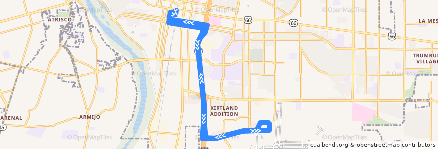 Mapa del recorrido ABQ RIDE Route 250 Airport/Downtown de la línea  en アルバカーキ.