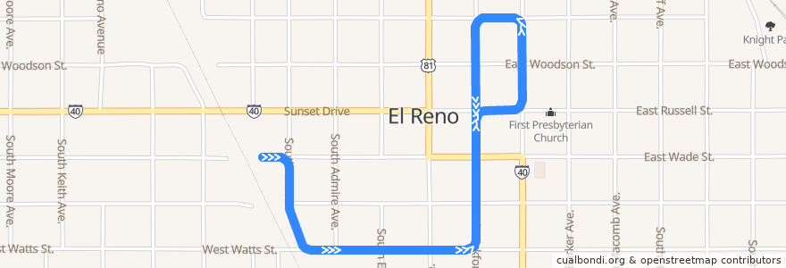 Mapa del recorrido El Reno Heritage Express de la línea  en El Reno.