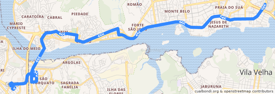 Mapa del recorrido 522S Shopping Vitória / Terminal Jardim América via Terminal São Torquatro de la línea  en Região Metropolitana da Grande Vitória.