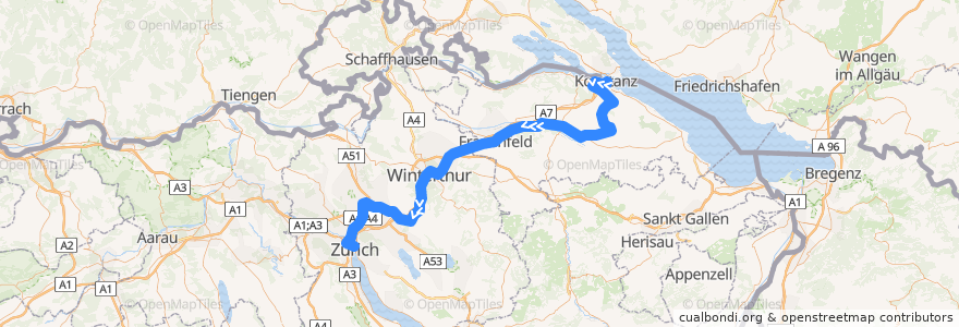 Mapa del recorrido IR 75: Konstanz => Zürich de la línea  en سوئیس.