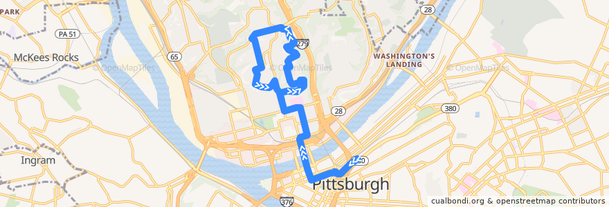 Mapa del recorrido PAT 11 Fineview de la línea  en Pittsburgh.