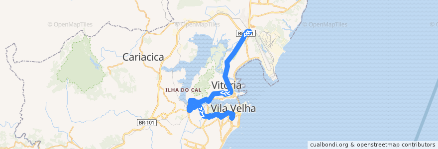 Mapa del recorrido 567 Terminal Carapina / Terminal Vila Velha via Terminal São Torquato/Reta da Penha - Noturno de la línea  en Região Metropolitana da Grande Vitória.