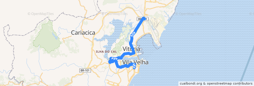 Mapa del recorrido 567 Terminal Vila Velha / Terminal Carapina via Terminal São Torquato/Reta da Penha - Noturno de la línea  en Região Metropolitana da Grande Vitória.