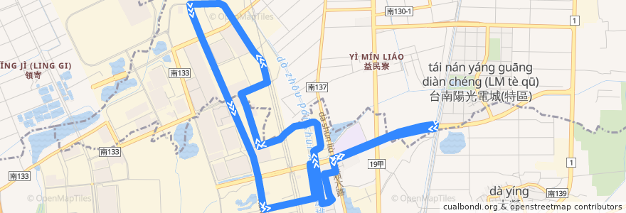 Mapa del recorrido 南科巡迴巴士紅線(17:00後_返程) de la línea  en 臺南市.