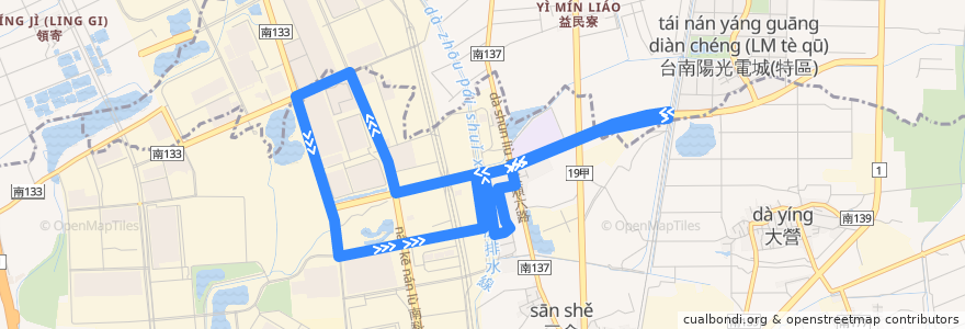 Mapa del recorrido 南科巡迴巴士橘線(17:00前_往程) de la línea  en Tainan.