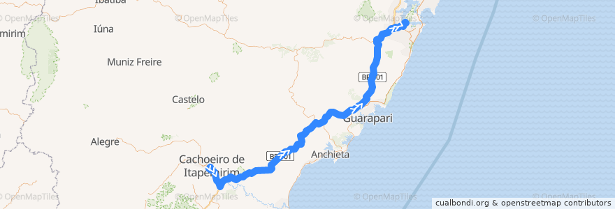 Mapa del recorrido 2 Cachoeiro de Itapemirim x Vitória via BR-101 de la línea  en 이스피리투산투.