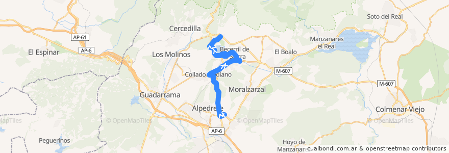 Mapa del recorrido Bus 696: Collado Villalba (Hospital) → Navacerrada de la línea  en Comunidad de Madrid.