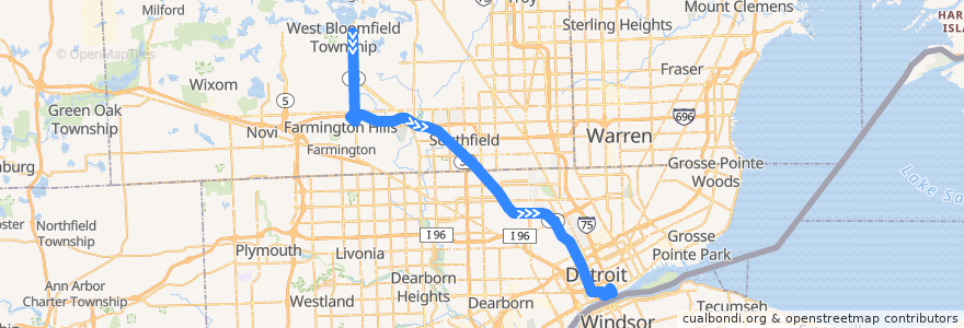 Mapa del recorrido 851 SB: Lone Pine => Downtown via Northwestern de la línea  en Michigan.