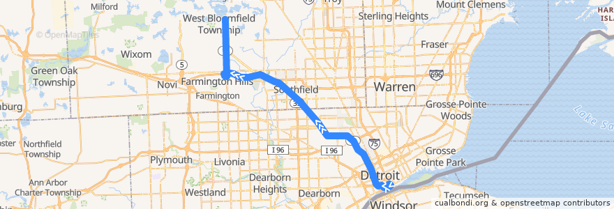 Mapa del recorrido 851 NB: Downtown => Lone Pine de la línea  en Michigan.