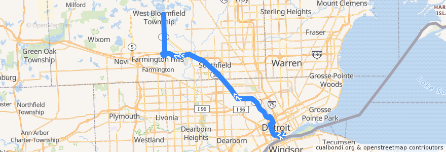 Mapa del recorrido 851 NB: Downtown => Lone Pine via WSU de la línea  en ミシガン州.