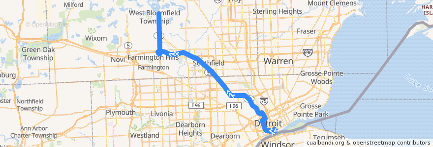 Mapa del recorrido 851 NB: Downtown => Lone Pine via WSU de la línea  en Michigan.