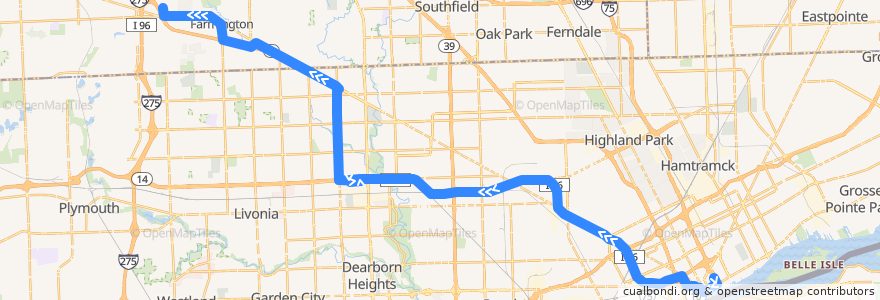 Mapa del recorrido 805 WB: Downtown => Halsted via Rosa Parks TC de la línea  en Michigan.