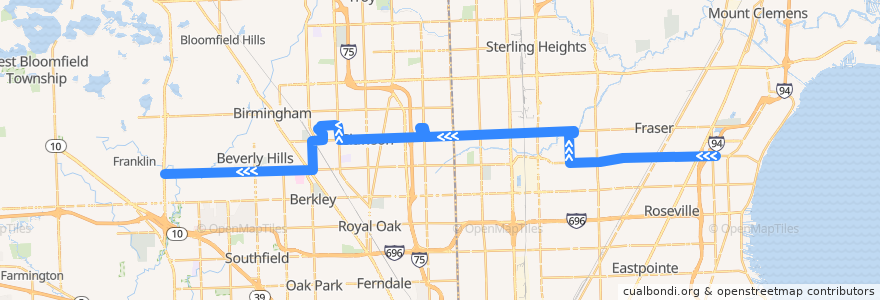 Mapa del recorrido 760 WB: Little Mack => Telegraph de la línea  en Michigan.