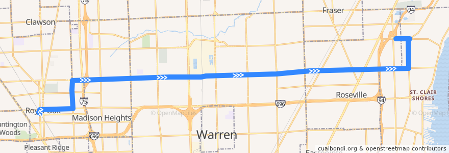 Mapa del recorrido 740 EB: Royal Oak => Roseville de la línea  en Michigan.