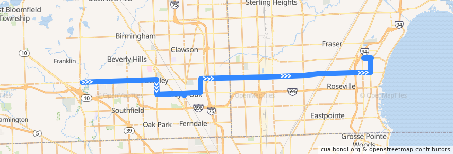 Mapa del recorrido 740 EB: Telegraph => Roseville de la línea  en Míchigan.