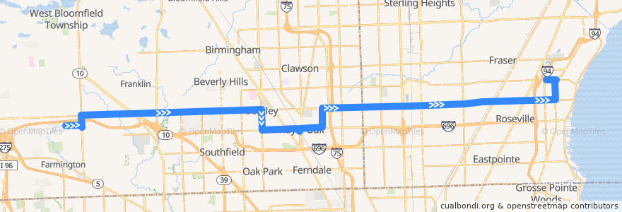 Mapa del recorrido 740 EB: Oakland CC => Roseville de la línea  en ミシガン州.