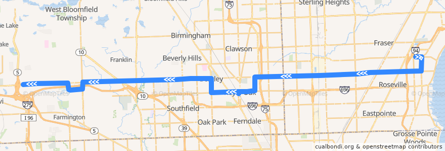 Mapa del recorrido 740 WB: Roseville => Haggerty de la línea  en 미시간.