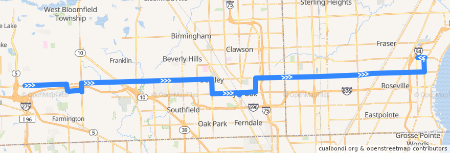 Mapa del recorrido 740 EB: Haggerty => Roseville de la línea  en میشیگان.