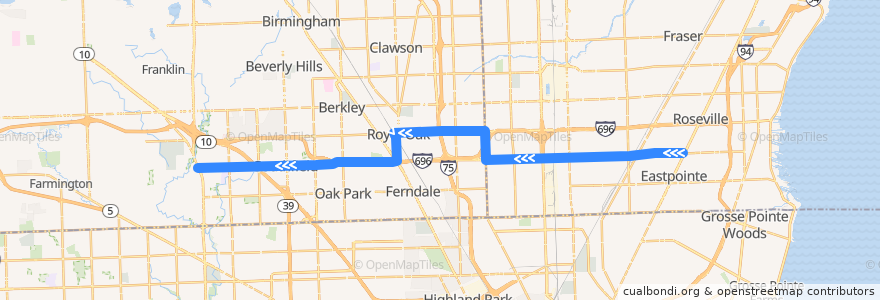Mapa del recorrido 730 WB: Gratiot => Telegraph de la línea  en Michigan.