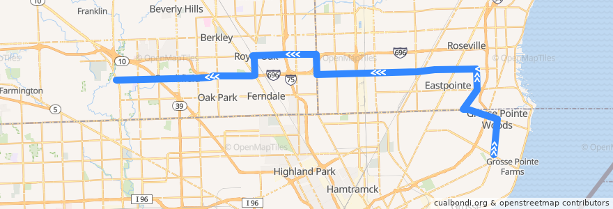 Mapa del recorrido 730 WB: Mack/Moross => Telegraph de la línea  en Míchigan.