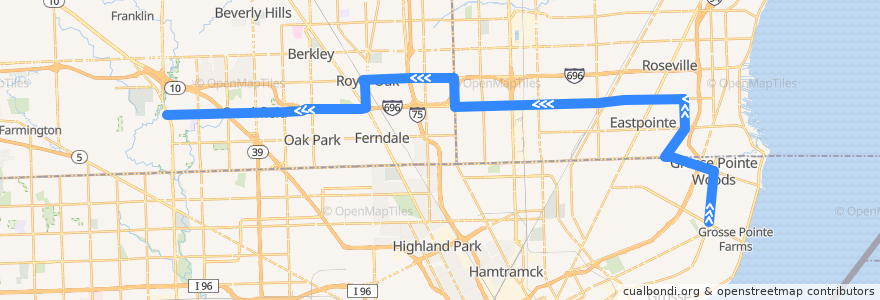 Mapa del recorrido 730 WB: Mack/Moross => Telegraph de la línea  en Michigan.