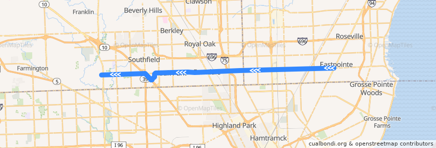 Mapa del recorrido 710 WB: Gratiot => Telegraph via Northwestern de la línea  en ミシガン州.