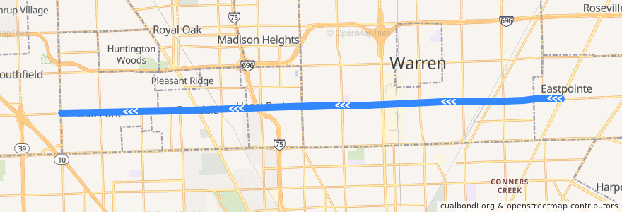 Mapa del recorrido 710 WB: Gratiot => Greenfield de la línea  en ميشيغان.