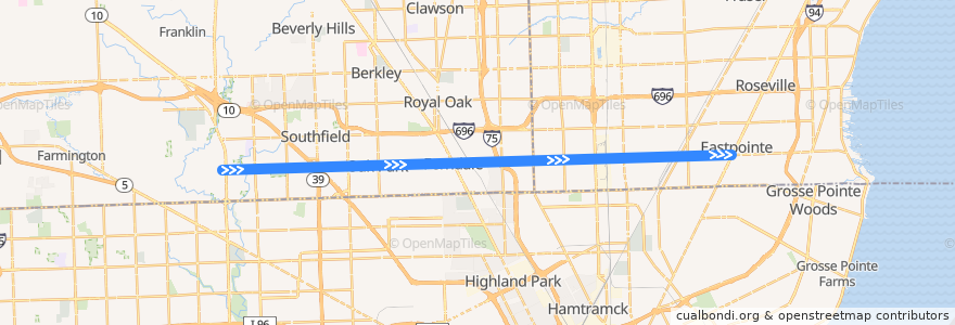 Mapa del recorrido 710 EB: Telegraph => Gratiot de la línea  en Michigan.