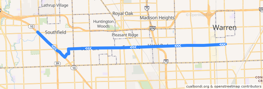 Mapa del recorrido 710 WB: Van Dyke => Evergreen de la línea  en ميشيغان.