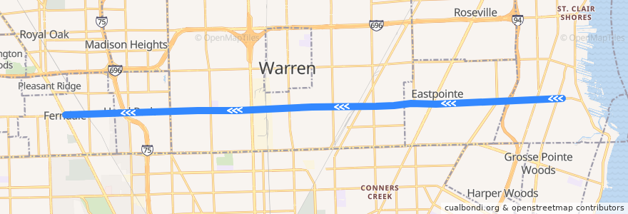 Mapa del recorrido 710 WB: Mack => Woodward de la línea  en Michigan.