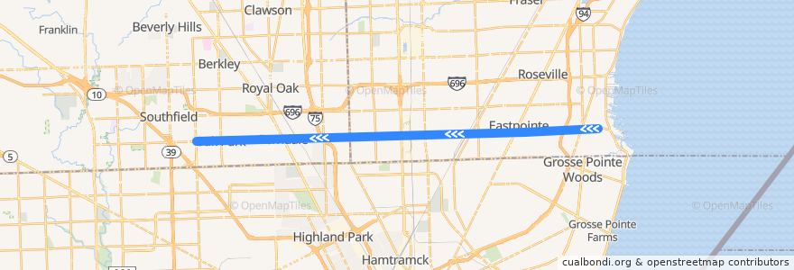 Mapa del recorrido 710 WB: Mack => Greenfield de la línea  en Michigan.