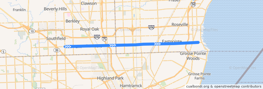 Mapa del recorrido 710 EB: Greenfield => Mack de la línea  en Michigan.