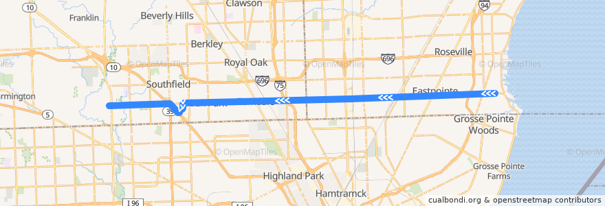 Mapa del recorrido 710 WB: Mack => Telegraph via Northwestern de la línea  en 미시간.