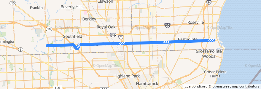Mapa del recorrido 710 WB: Mack => Telegraph via Northwestern de la línea  en ミシガン州.