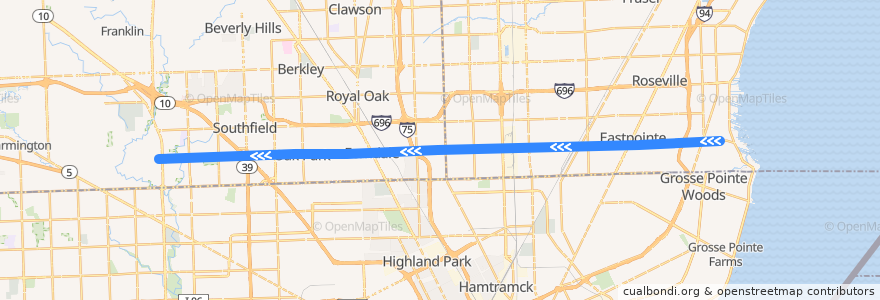 Mapa del recorrido 710 WB: Mack => Telegraph de la línea  en Michigan.