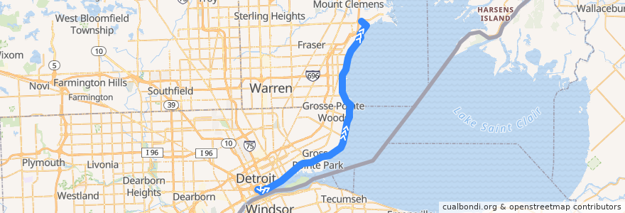 Mapa del recorrido 635 NB: Downtown => Metro Parkway de la línea  en Мичиган.
