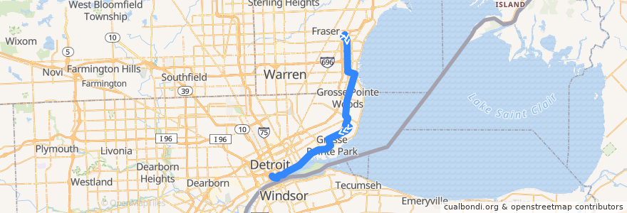 Mapa del recorrido 620 SB: Macomb Mall => Downtown de la línea  en Michigan.