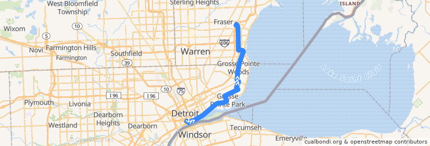 Mapa del recorrido 620 NB: Downtown => Macomb Mall de la línea  en Michigan.