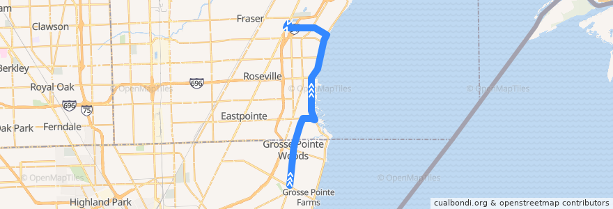Mapa del recorrido 615 NB: Moross => Macomb Mall de la línea  en Macomb County.