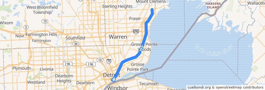 Mapa del recorrido 580 NB: Downtown => Metro Parkway de la línea  en Michigan.
